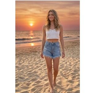 Signature8 Light Blue Distressed Denim Jean Shorts